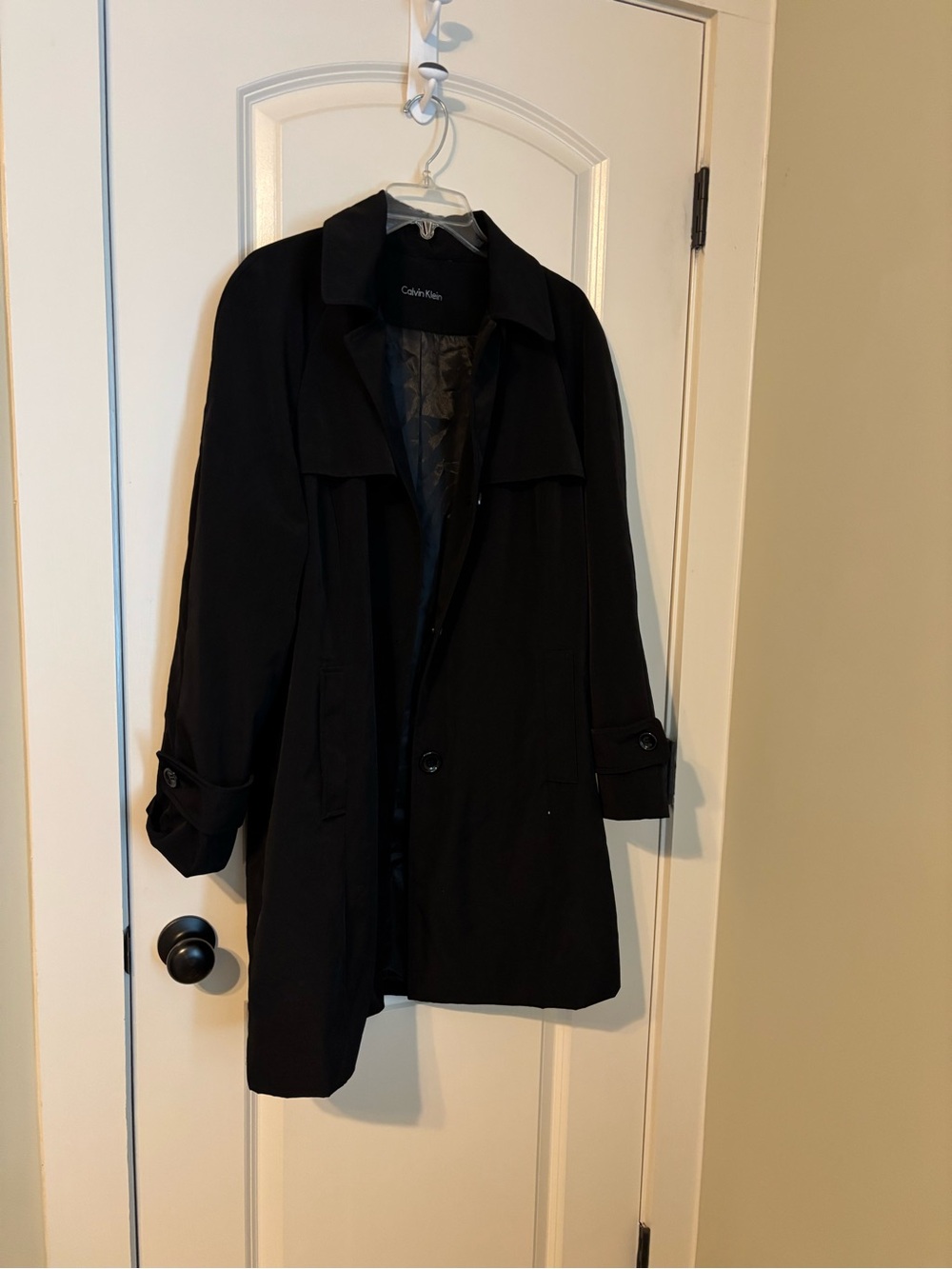 Calvin Klein Black Women's Trench Coat -Pea Coat with Classic Collar